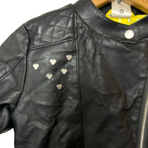 Disney Minnie Mouse Faux Leather Girls Jacket Black Moto Zip Up Youth Size 9/10 - Picture 4 of 8